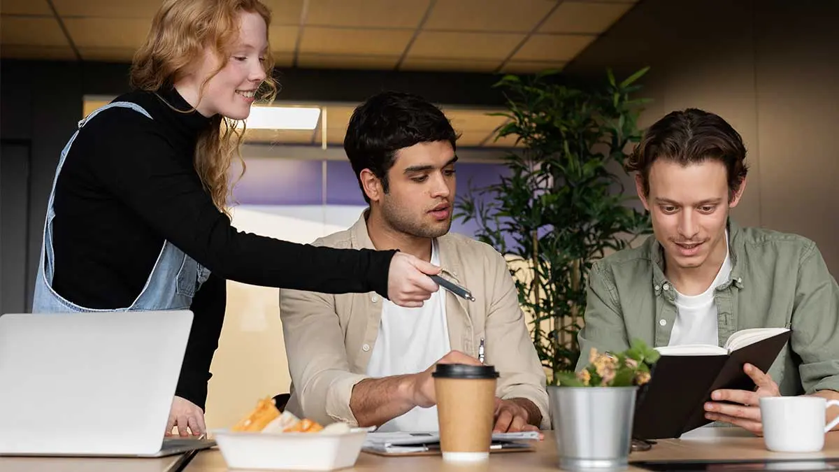 Colleagues collaborating productively at work